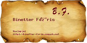Binetter Fóris névjegykártya